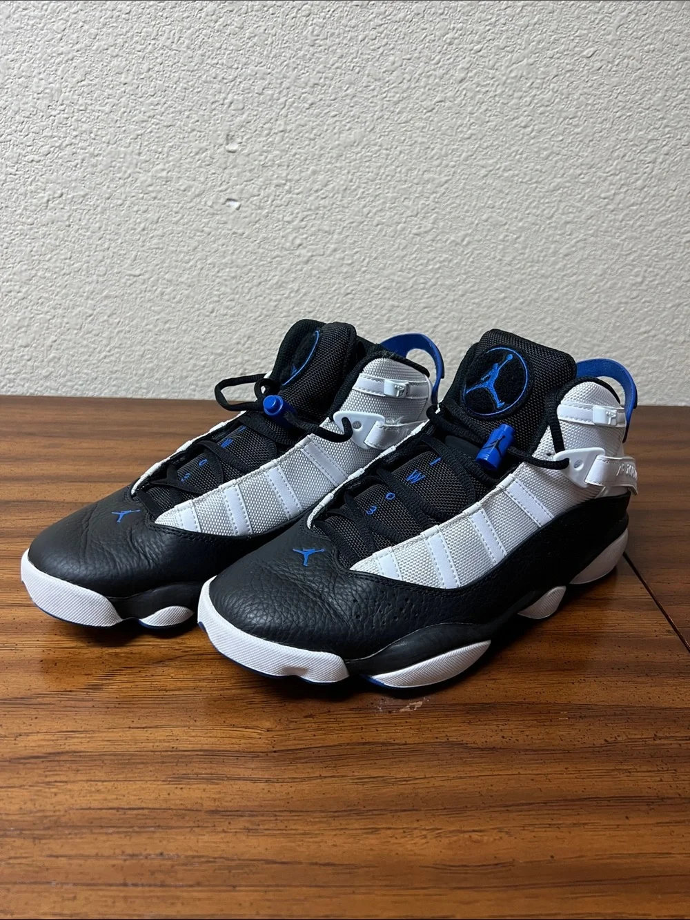 Jordan Black, White & Blue Retro Basketball Sneakers